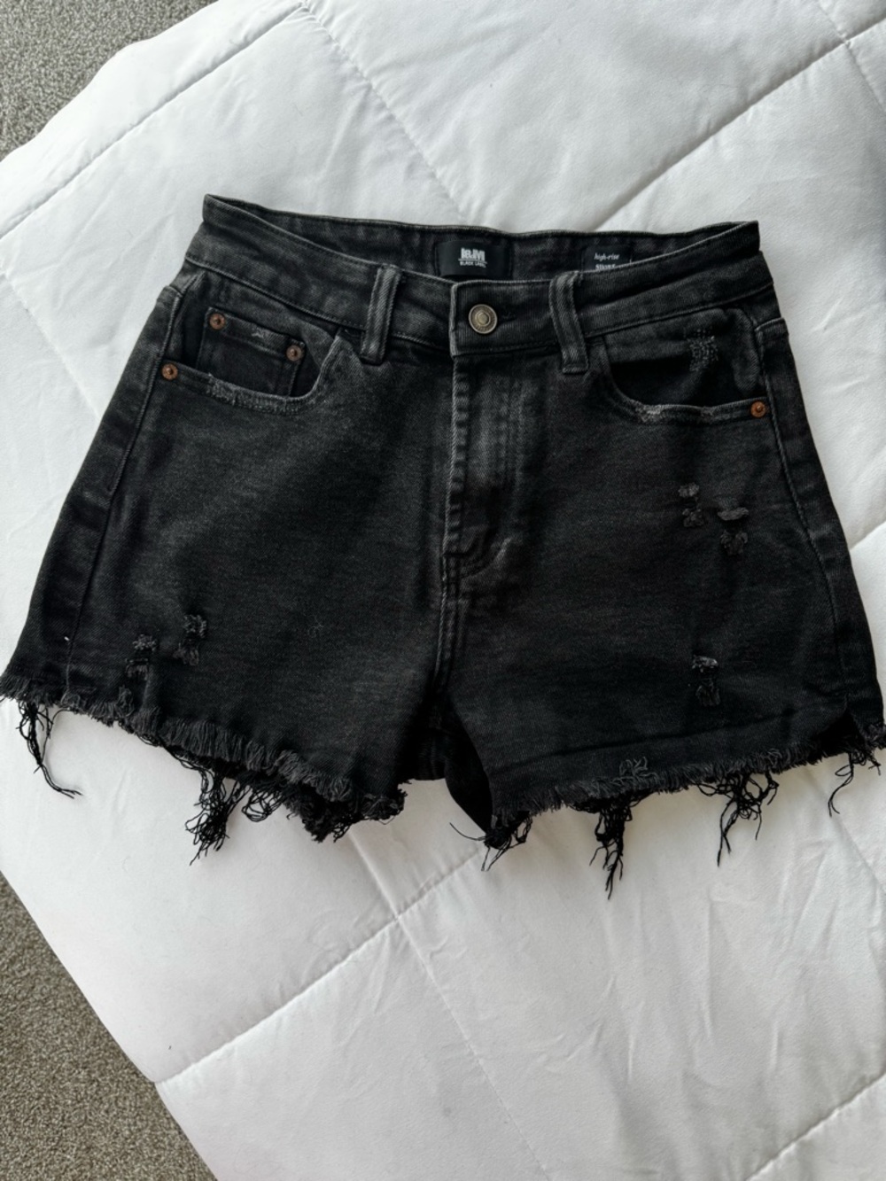 High-Rise Black Distressed Women's Denim Shorts
